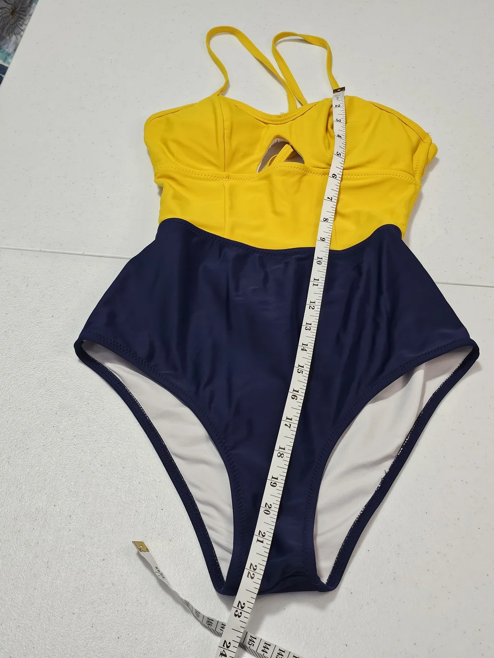 Cupshe Yellow and Navy Colorblock One-Piece Swimsuit Keyhole Adjustable Back